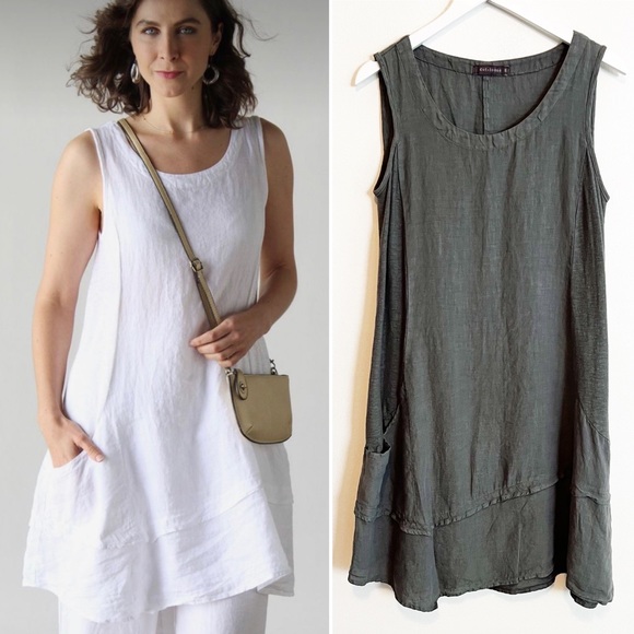 cut loose Tops - BOGO! Cut Loose Asymmetrical Linen Combo Tunic Dress Gray